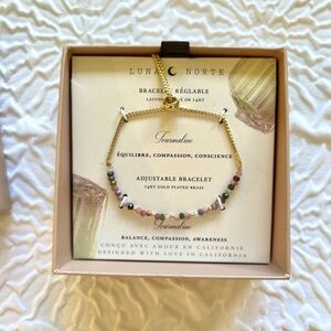 NWT 14K Gold Plated Adjustable Stone Beaded Bracelet